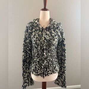 VTG Guess Jeans Black and White Knit Wool Blend Hoodie Sweater